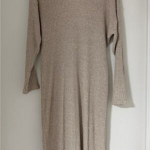 Zara Tan Long Sleeve Ribbed Dress